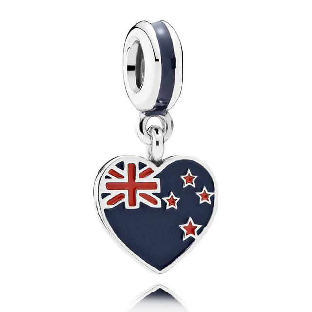 New Original 925 Silver plated DIY Women Jewelry Fine National Flag Dangle charm Bead Fit Charms Bracelet Trinket Accessories