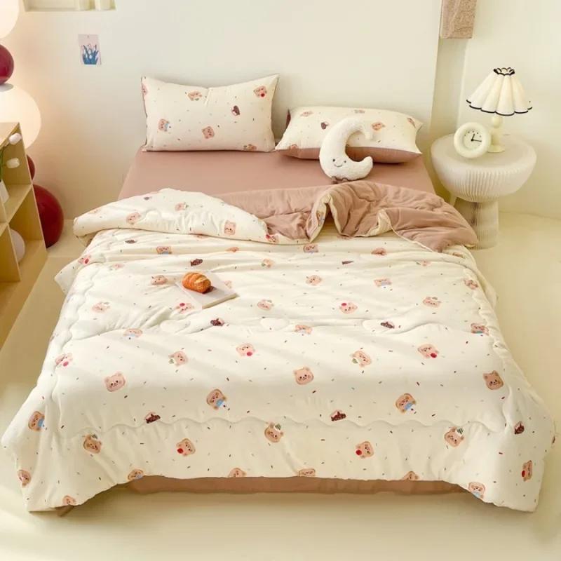 

waxy small cotton Korean version summer cool quilt four-piece set breathable thin summer quilt four seasons quilt core kit 1.2m sheet 3pcs