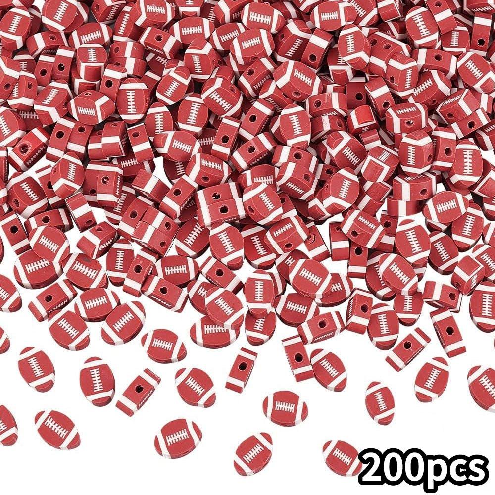 

50/100/200 шт. футбольные бусины резиновые полимерные глиняные бусины, футбольные софтбольные бусины шарм регби разделительные бусины DIY спортивные бусины ожерелье браслет 200pcs