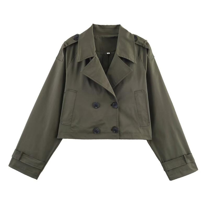 Women Double Breasted Lapel Short Trench Jacket Coat