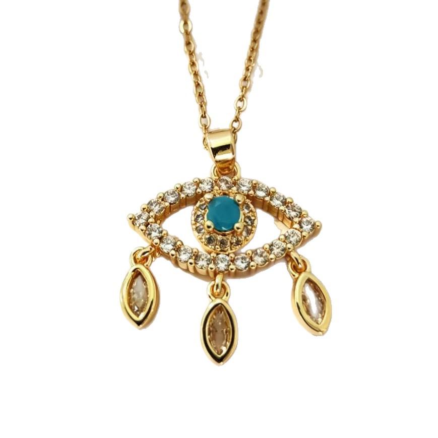 European-American Zirconia Evil Eye Necklace - Colorful Copper Clavicle Chain Jewelry