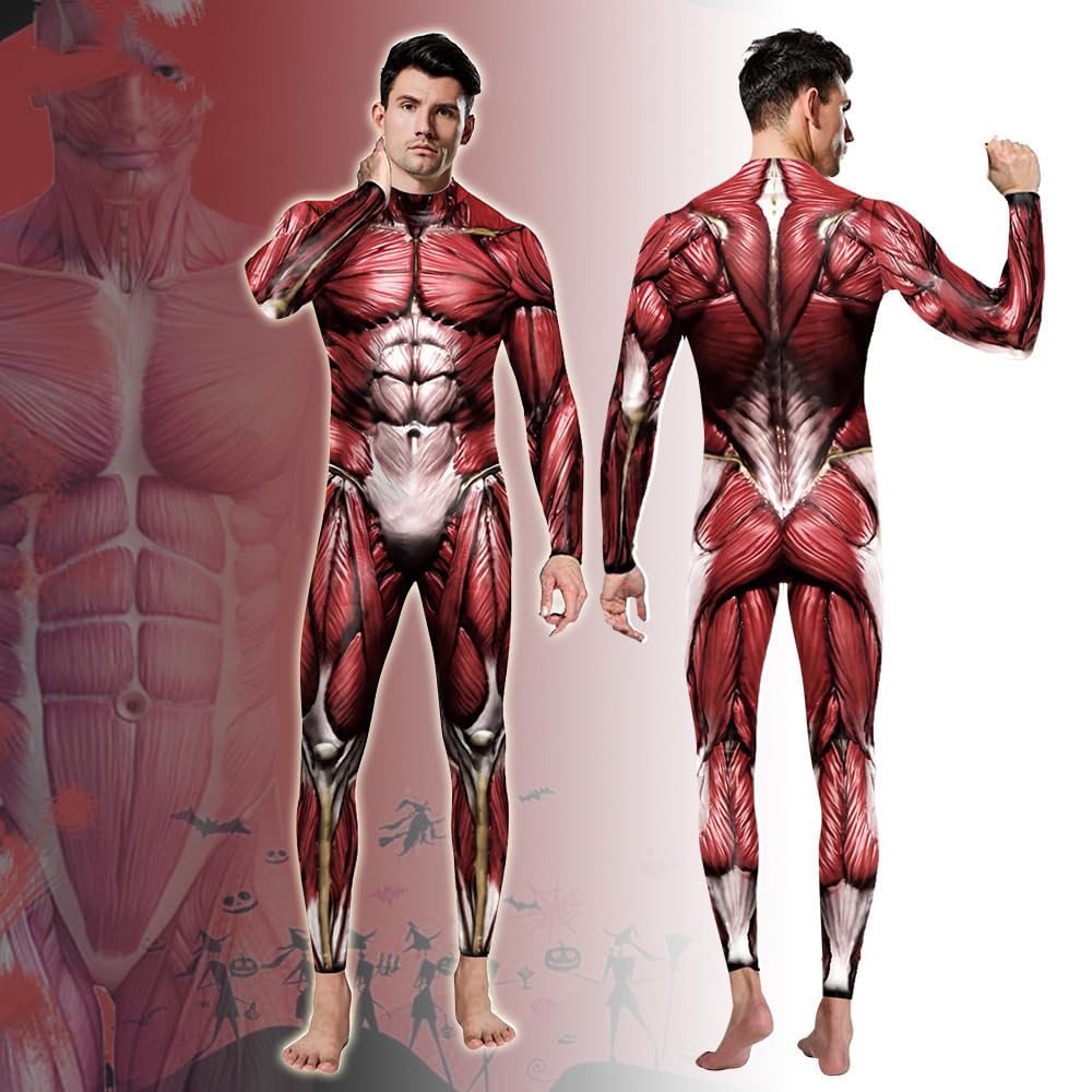 Muscle Cosplay Muscle Full Body Skin Attack on Halloween Funny Size Height [Boono] Suit, Tights, Tone, Titan, Cosplay, Men's, (Red, M 165-169cm)