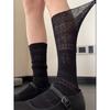 White Calf Socks Stacking Socks Women's Summer Black Thin Women's Medium Tube Tide Socks Breathable Outer Wear Flower Lace Stockings