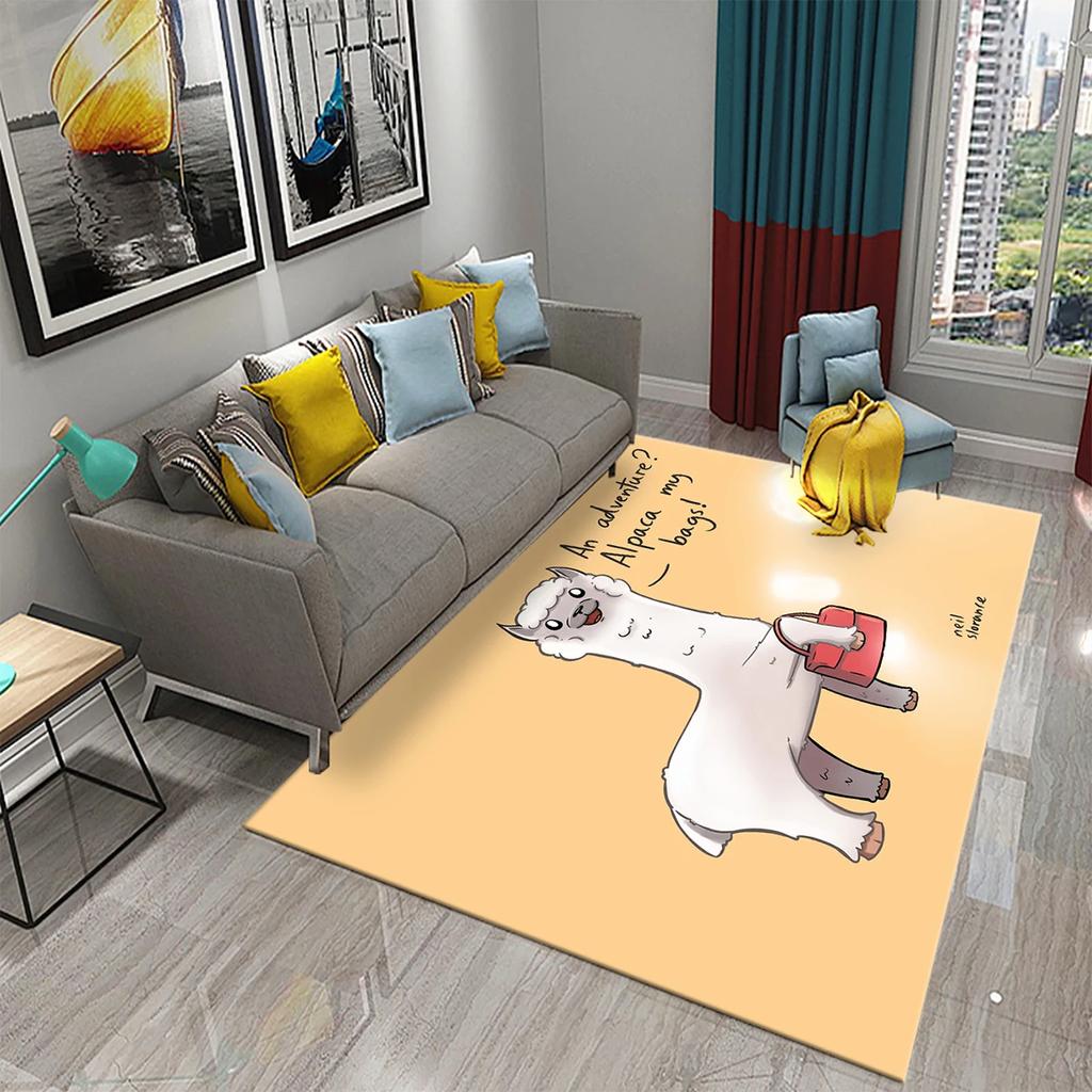 Cartoon Alpaca Carpet Funny Animal Area Rugs for Living Room Doormat Bedroom Bathroom Non Slip Floor Mat Children Crawling Rug