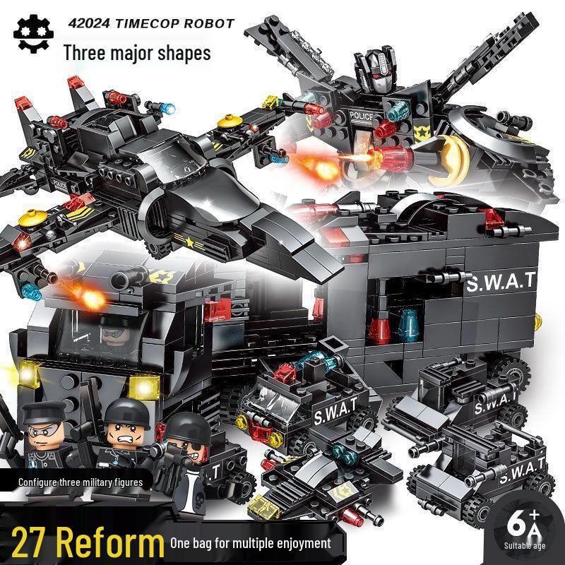 Chinese Police Building Block Bus - Educational Toy for Boys