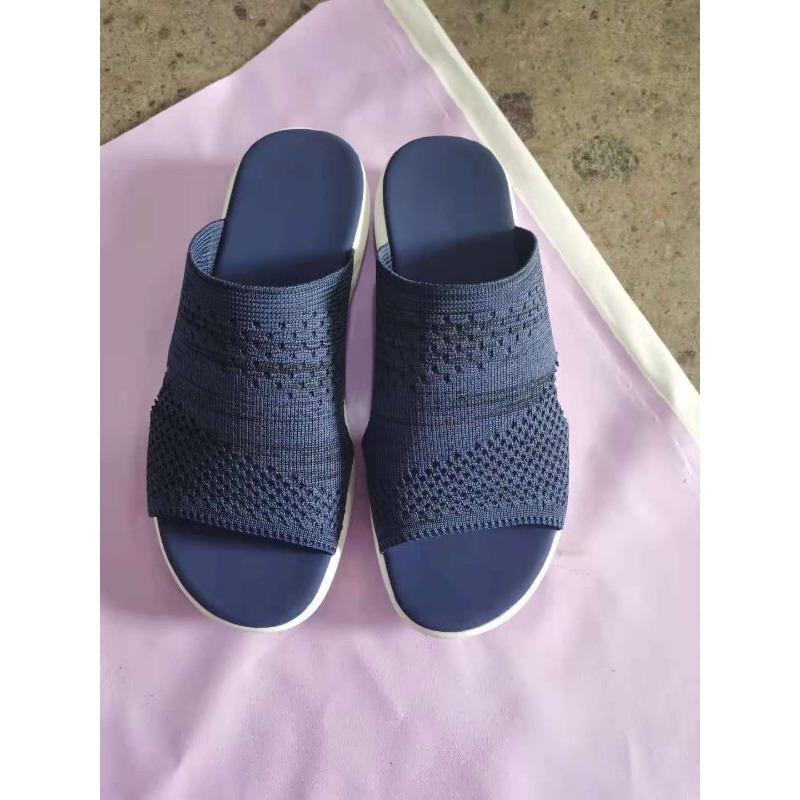 

Summer new large size flat bottom thick bottom slippers one word hollow slope heel slippers women 43
