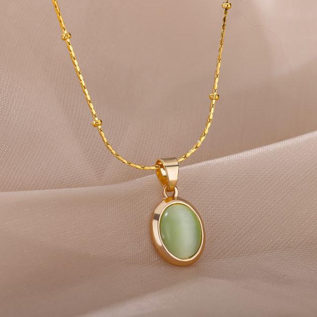 Fashions Natural Stone Oval Opal Necklaces for Women Classic Gold Color Chain Necklace Cute Stainless Steel Jewelry 2024 New In