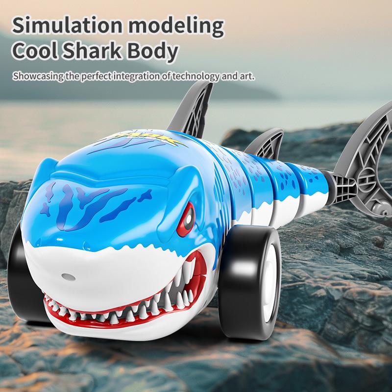 Non-Toxic 2.4G Rc Shark Car With Cool Light Stunt Rotating Swing Tail Children'S Radio Controlled Vehicle Electric Toys For Kid Gifts