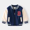 Boys' Letter Zip-up Shirt Patchwork Sleeve Outwear Autumn and Winter Children's Fleece-Lined Sweater Baby Boys' Baseball Uniform Casual Tops