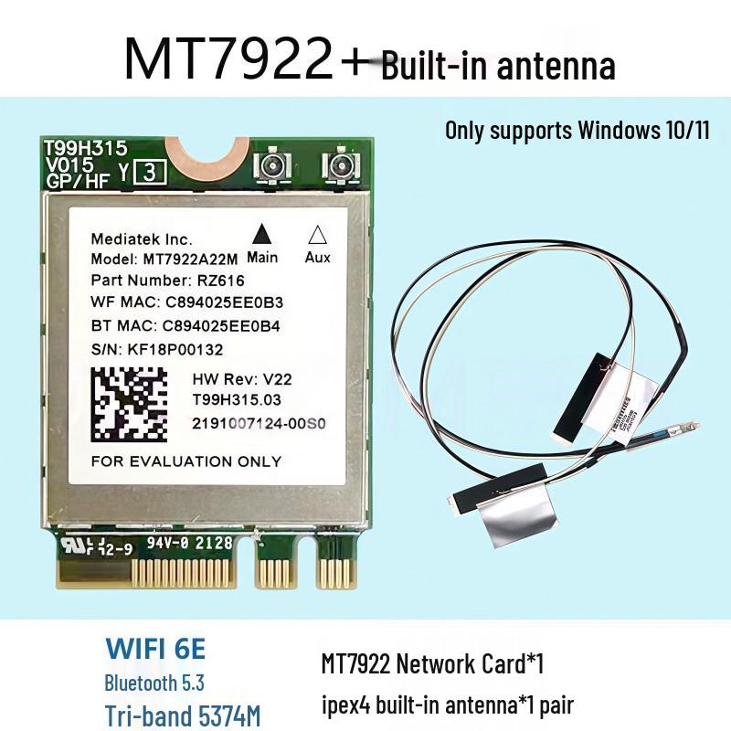 Wi-Fi 6E Dual-Band Bluetooth 5.3 Wireless Network Card (Models: MT7922, MT7921K, MT7902)