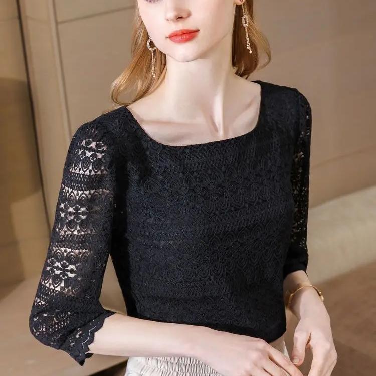 Süße Elegante Lässige Spitzenkleidung für Damen Sommer Aushöhlungen Temperament Slim Top T-Shirt und Blusen Basics Fee