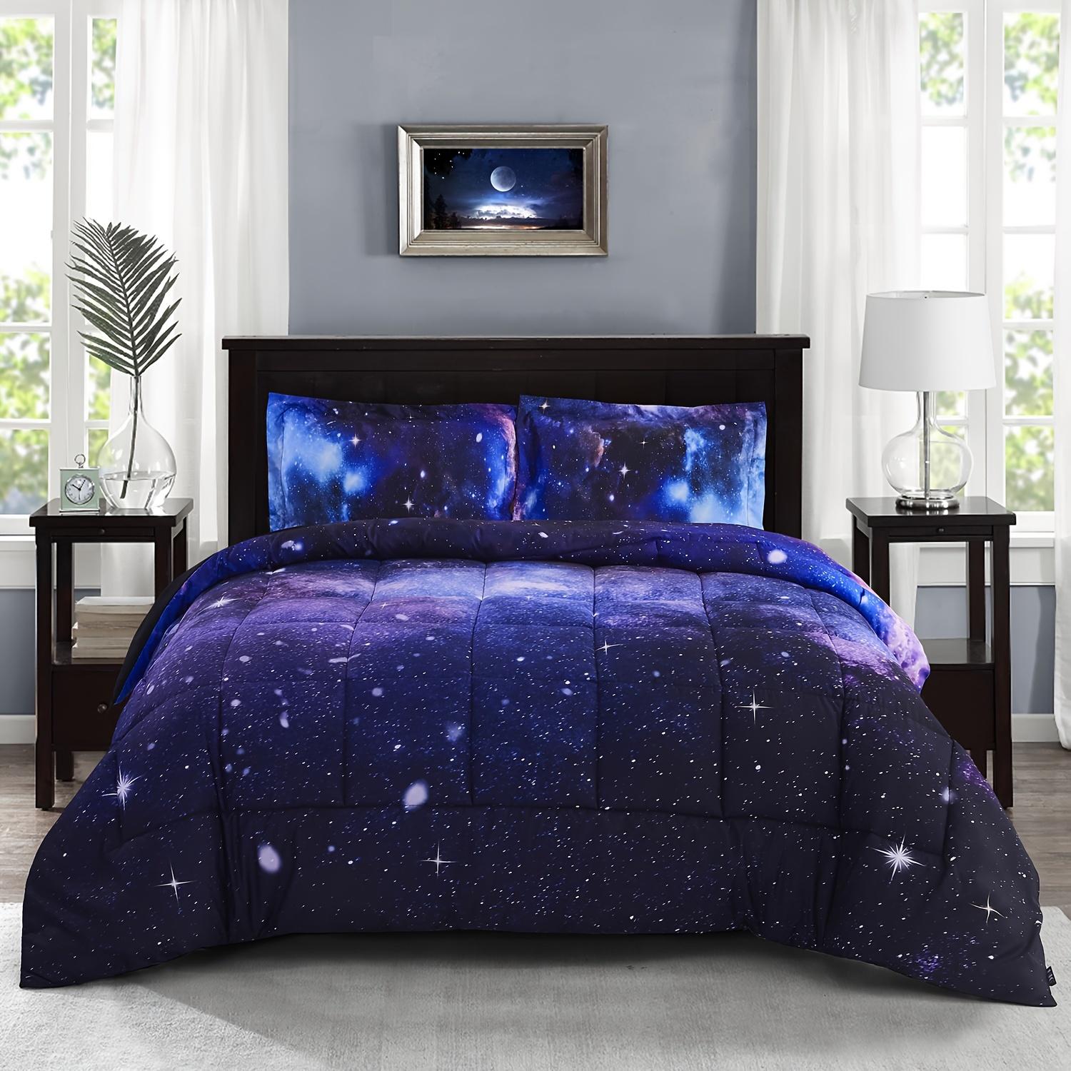 

3D Bedding Set 2/3pcs Galaxy Print Comforter Set: Queen Size:1 Comforter- 90x92 inches 2 Pillow shams-20x26 inches EU Twin(135x200cm)