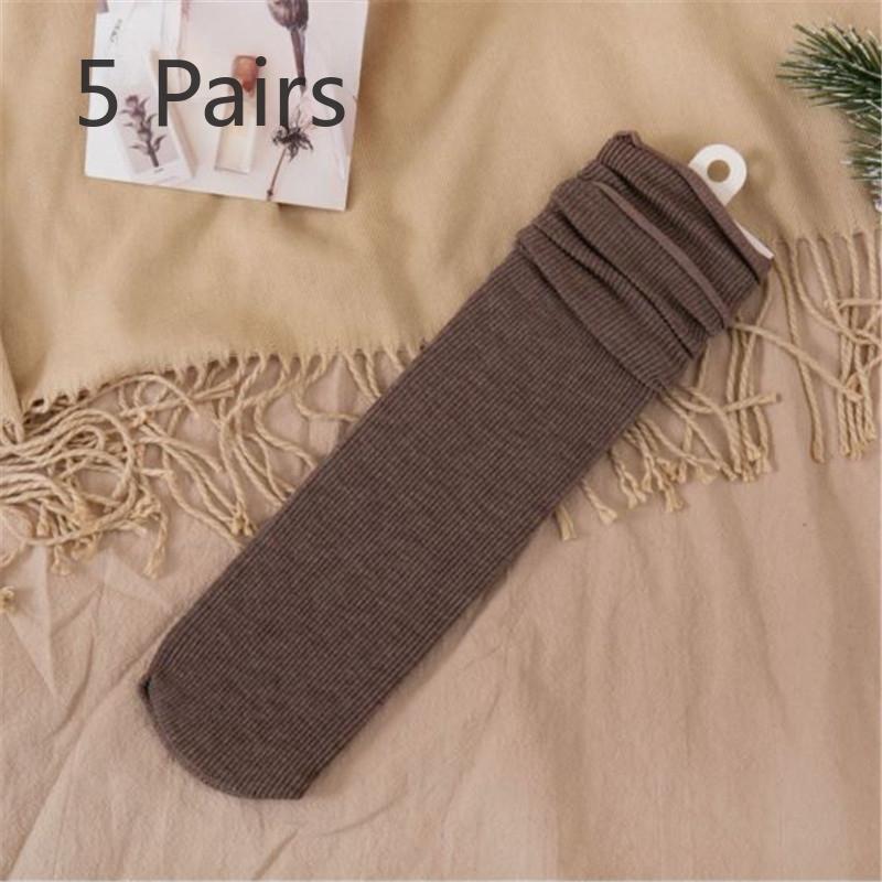 5 Pairs of Women's New Fall Vintage Stripes Solid Color Mid Tube Pile Socks