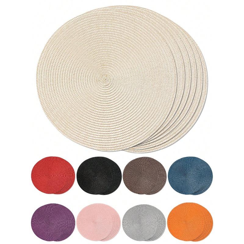 15-Inch Round Woven PP Placemats, Multi-Color Options, Washable Non-Slip Heat-Resistant Table Mats Coasters