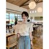 Summer loose and sweet temperament top simple polka dot off-the-shoulder ruffle edge neck shirt women's chiffon shirt short sleeve summer