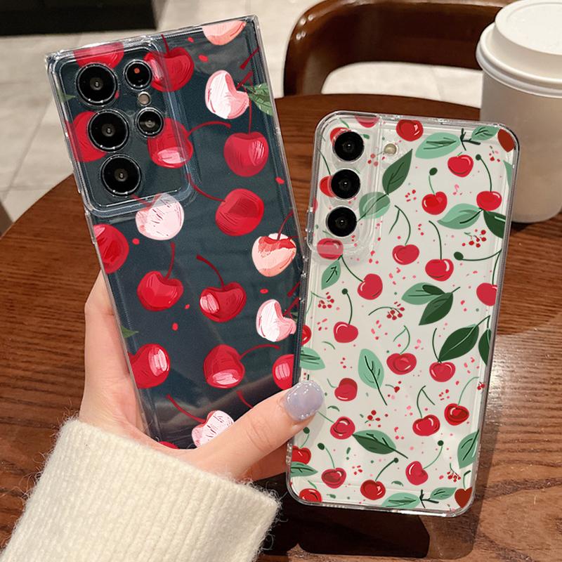 Cartoon Fruit Cherry Pattern Phone Case For Samsung Galaxy S26 S25 S24 S23 Ultra S22 Plus S24 S21 FE S25 Edge Clear Soft Cover