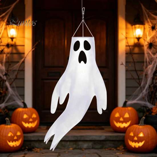 Party Atmosphere Props 44 Inch Halloween Hanging Ghost Windsock, White Flying Ghosts Flag Wind Scary Yard Socks for Tree, Outdoor Patio, Decor