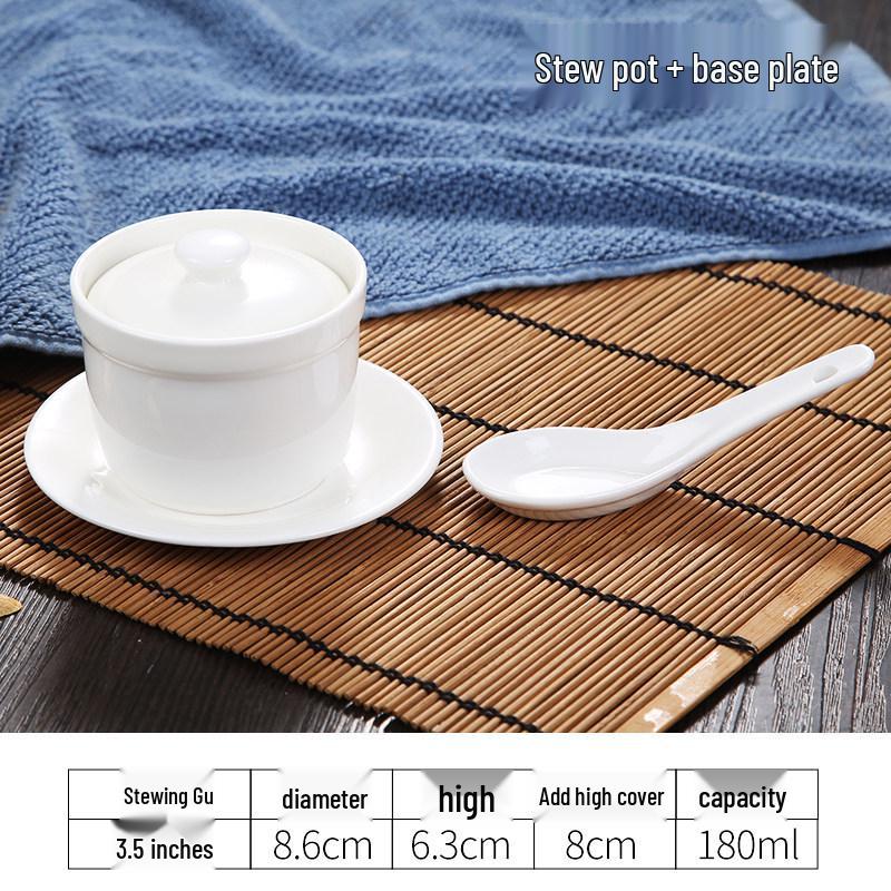 Pure White Ceramic Stew Pot with Lid: Versatile Double Boiler for Soup, Eggs, Bird's Nest, and Tonics