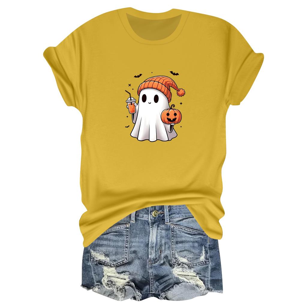 Damtröja med tryck, rund hals och kortärmad, avslappnad topp