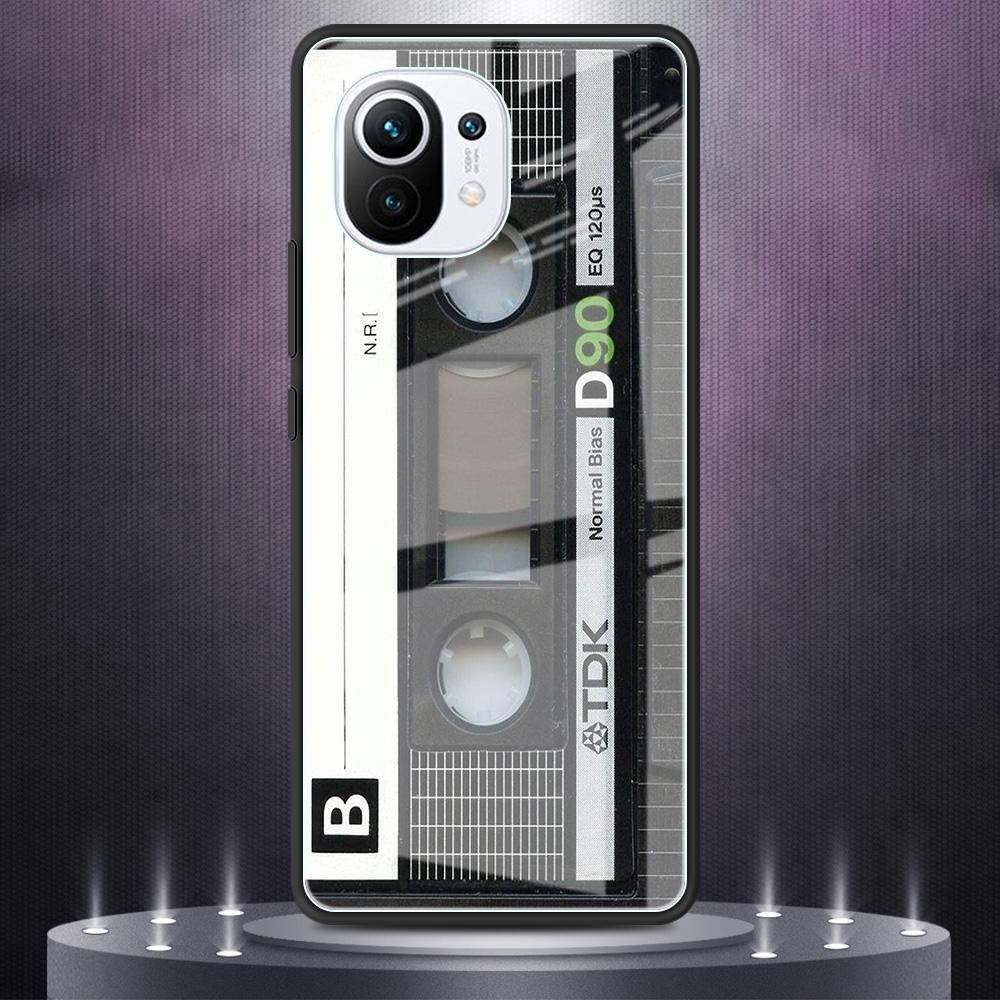 Glas-Telefonhülle für Xiaomi Mi Poco X3 NFC 11 Lite 10T Pro 9T Note 10 10TLite M3 CC9 Luxus-Cover Retro-Kassettenband