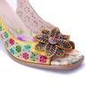Johnature Genuine Leather Retro Baroque Style Hollow Out Colorful Three-dimensional Flower High-heeled Sandals