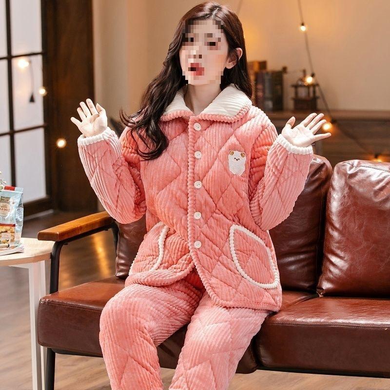Pajamas women's three-layer thickened winter suit can wear large-size thermal padded loungewear