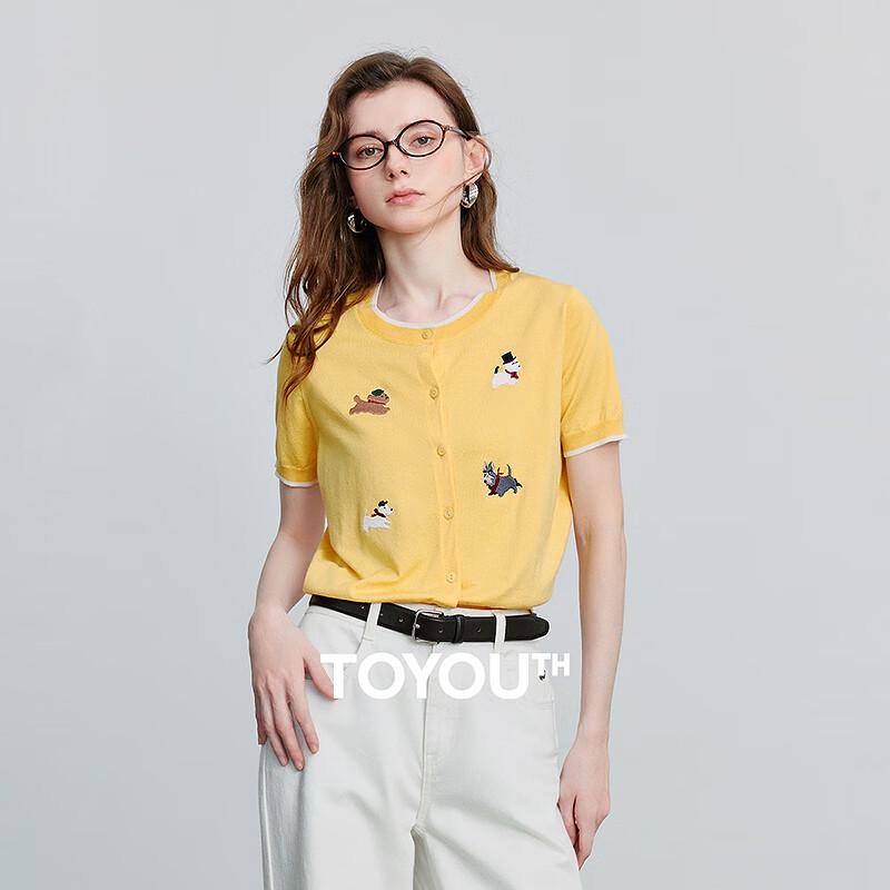 Chuyu Damen Lyocell Hunde-Jacquard Kurzarm-Cardigan