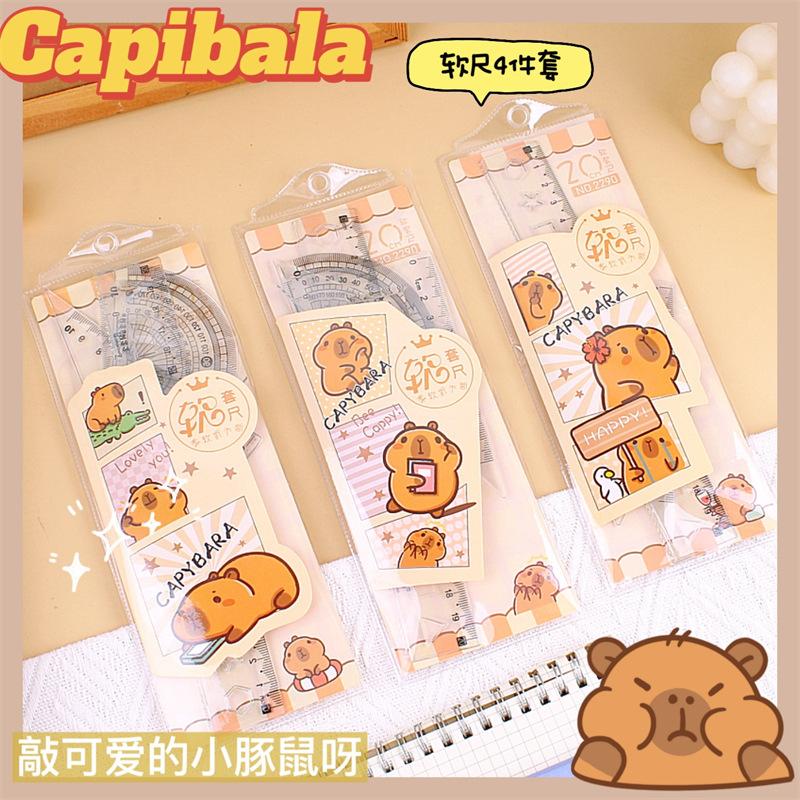 6Pcs New Plastic Ruler Cartoon Stationery Capybara Ruler Set Gift Transparent Drawing Ruler Cute Cartoon Straight Ruler Standard Measuring Tool
