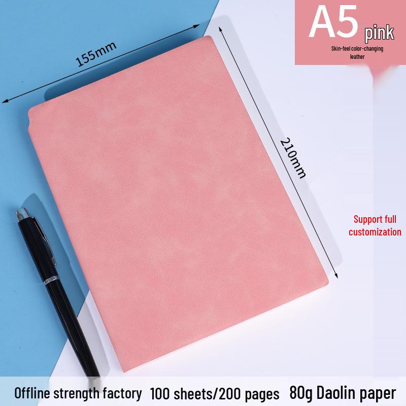 A5 Leather Notebook with Logo, Pen Holder, Thickened Soft Cover for Business Meetings and Student Notes