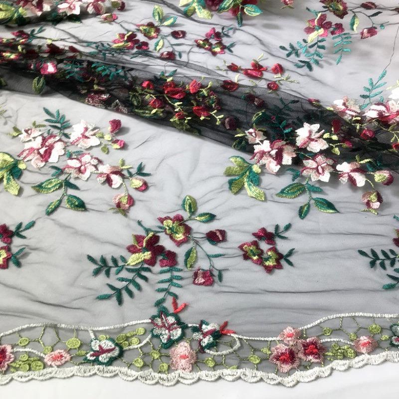 

100x130cm Vintage Floral Embroidered Tulle Lace Fabric, Soft Sheer Mesh Fabric for Designer Dresses Wedding Decor Sewing Cloth 100x130cm чёрный