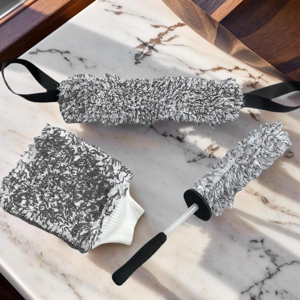 Wheel Brush Scratch-Free Rim Cleaner Brush 3 Pieces Auto Wash Detailing Microfiber Mitt For SUV RV Truck Motorcycle Minivan