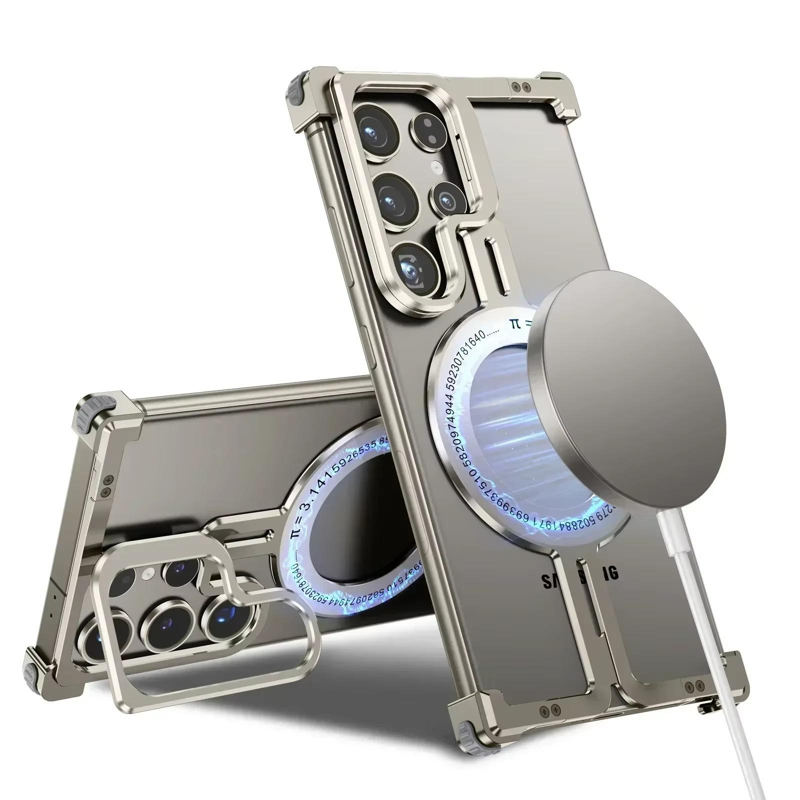 

Eary for Samsung Galaxy S24 Ultra Phone Case with Magsafe Camera Kickstand Frameless Bumper Metal Shockproof Protective Covers For Samsung Galaxy S24 Ultra