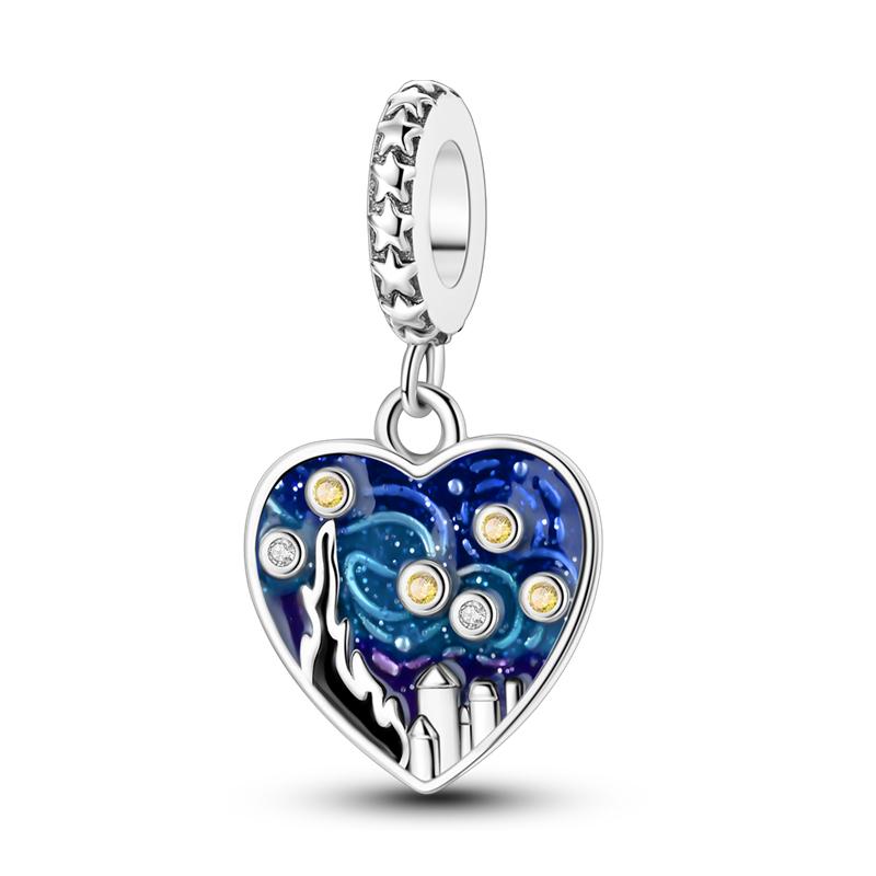 Authentic Original Copper Metal Van Gogh Starry Sky Charm Bead Components Bead Components Pendant Bead Components Compatible With Bracelet High