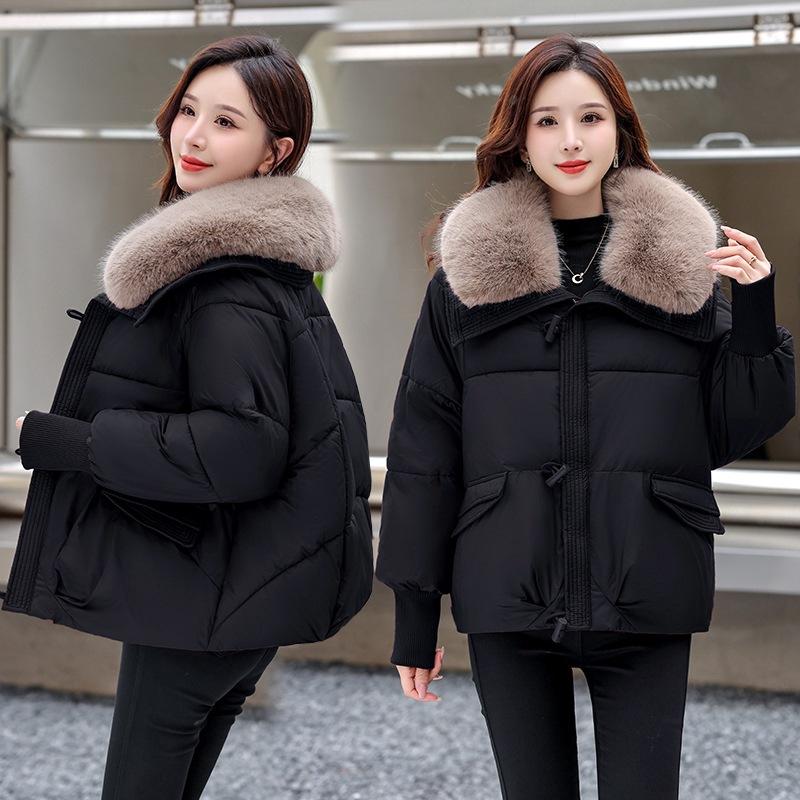 Short down cotton clothes women's winter new fashion loose Maillard big fur collar thickened warm jacket