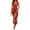2026 summer European and American women's clothing elegant kinked sleeveless V-neck split-ended slim temperament dress women