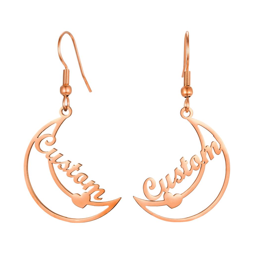 Free Personalized Moon Heart Shaped Name Custom Earrings for Women,Stainless Steel Waterproof Earrings,Fashion Jewelry Gifts