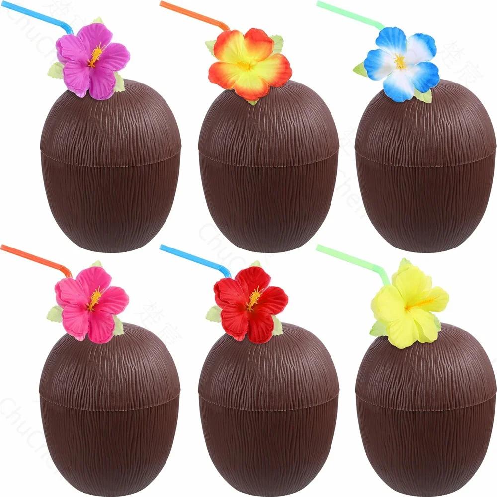 1PCS Summer Tropical Pineapple Coconut Drinking Cup Juice Cups Straw Luau Flamingo Beach Pool Party Hawaiian Decoration LIJIAOs