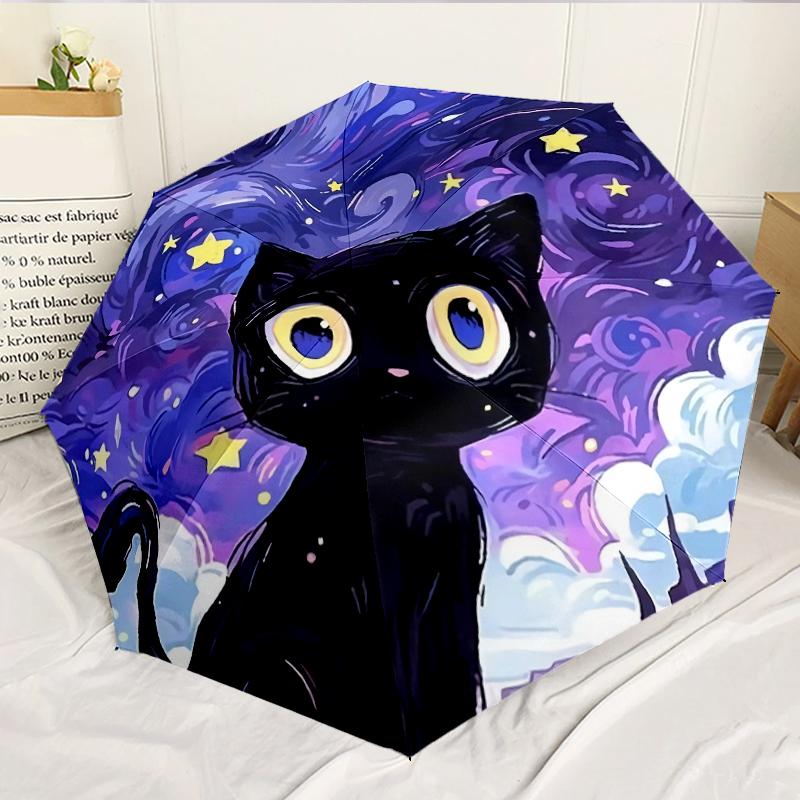 

Starry Night Cat 8-Frame for Travel, camping, Casual Lightweight Portable Umbrella, Essential for every family Holidays Birthday Gift