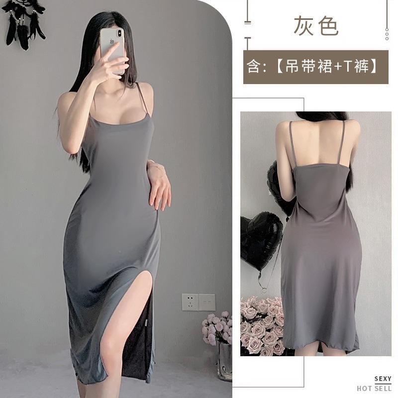 Sexy underwear, sexy split-ended long dress, hot suspender home women's dress, backless slim stepmom dress