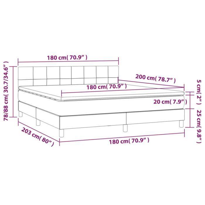 3140074 vidaXL Lit à sommier tapissier avec matelas Gris foncé 180x200cm Tissu