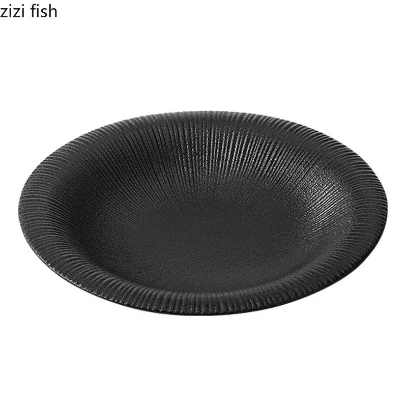 Matte Striped Ceramic Deep Plate Irregular Soup Bowl Steak Plate Dessert Snack Plate Salad Bowl Artistic Conception Tableware
