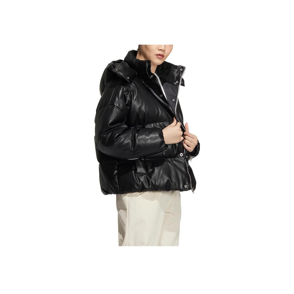 Adidas Originals Clover FW22 Down Jacket With Brand Logo Embroidery And Solid Color Single-Breasted Hooded Design Women Outerwear Black HS9526