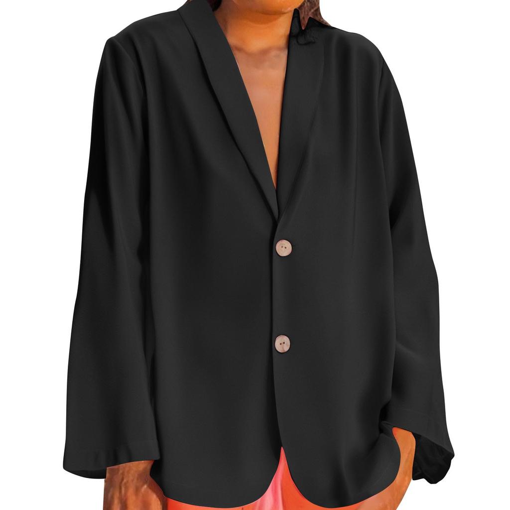 Women's Fashion Solid Color V-neck Long Sleeve Button Casual Cardigan Coat