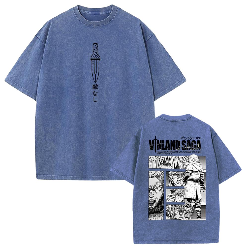 VINLAND SAGA Manga Graphic T-shirt Thorfinn Vintage Washed Oversized T Shirt Men Women Clothing Summer Cotton Short Sleeve Tees