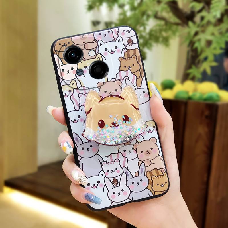 protective Rotatable stand Phone Case For Tecno POP9 4G/Spark GO 1/KL4 Waterproof TPU Skin feel silicone Glitter Durable