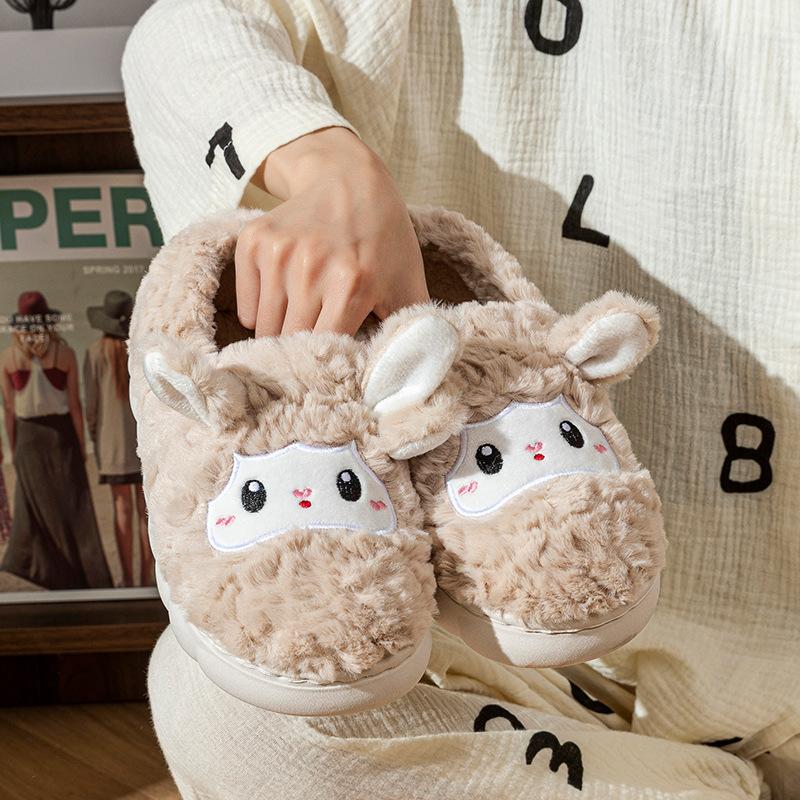 Cartoon embroidered cotton shoes mop autumn and winter leisure indoor home warmth plush household cotton mop bag heel