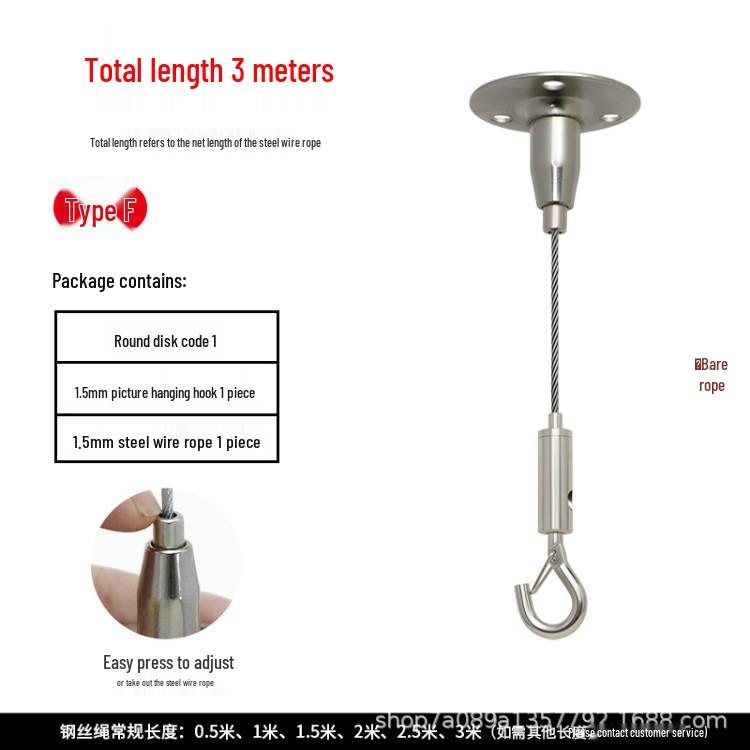 Steel Wire Rope Lifting Hanger: Alloy Hook Safety Adjustable Clip for Luminaire Fixing and Picture Hanging