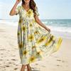 Women Casual Loose Bohemian Floral Dress Short Sleeve Long Maxi Summer Beach Swing Dress