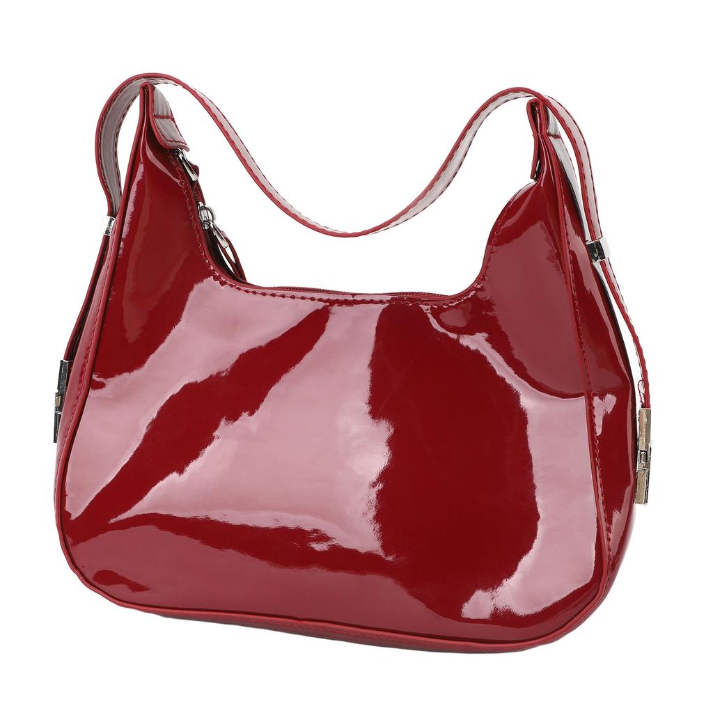 Women Underarm Bag Fashionable Glossy Surfaces PU Leather Shoulder Messenger Bag for Party Red
