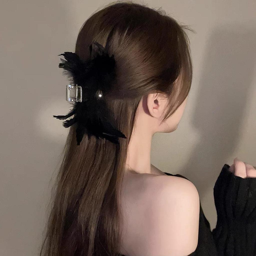 Ostrich Feather Hair Accessory: Medium & Large Fuzzy Claw Clip Headdress for Women